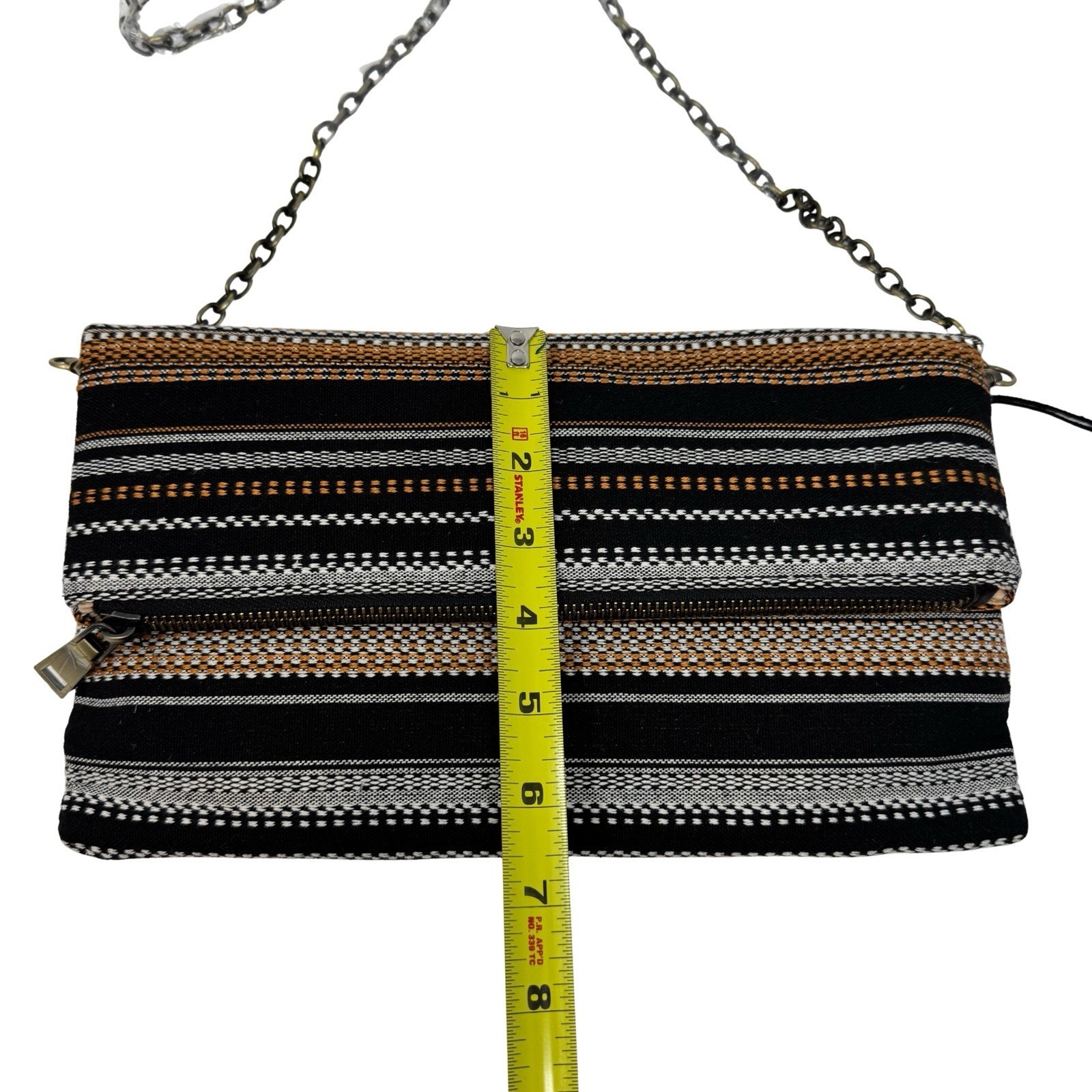 Moda Luxe Foldover Crossbody Clutch Black Yellow Stripe Woven Bag Nwt 11x6.5 — image 6 of 6